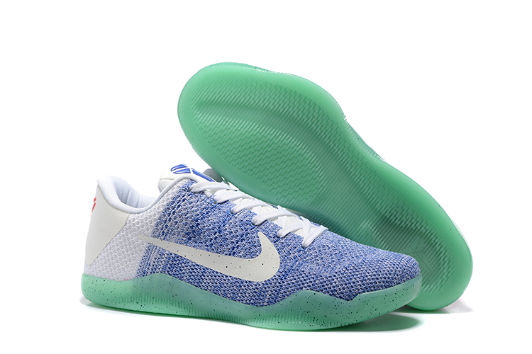 Nike Kobe 11 Flyknit Blue Silver Green Sole Shoes